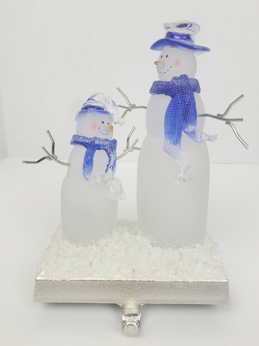 Father & Child Snowmen Stocking Holder~Acrylic Metal~Light Up~Blue White~7×5×420